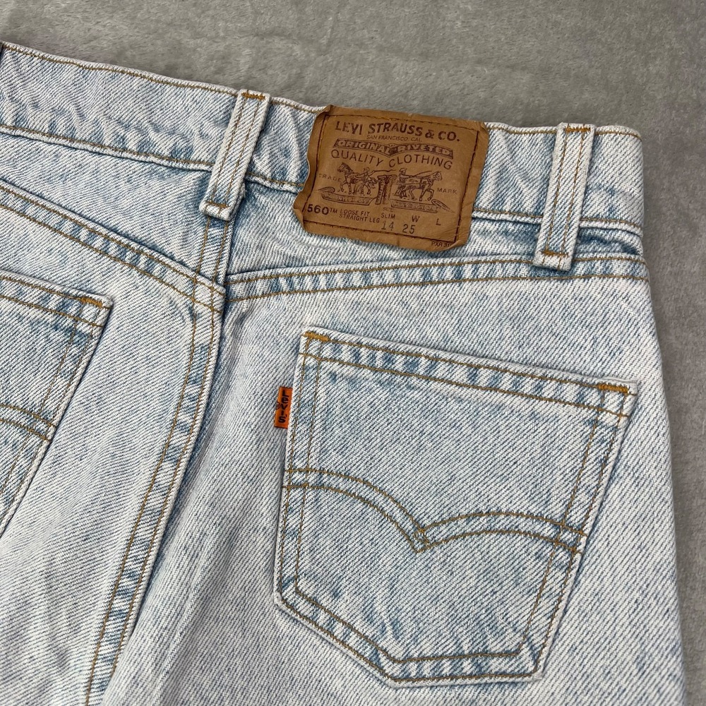 VTG Levis 560 Jeans‎ Youth 14 Blue Loose Fit Straight Leg Orange Tab Made in USA